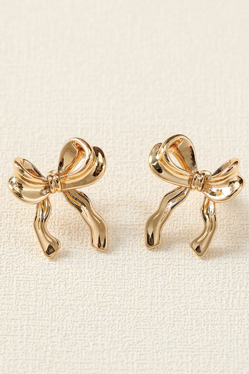Elegant Plated Bow Motif Studded Statement Earrings
