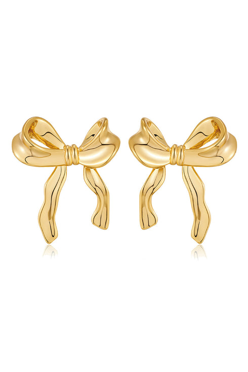 Elegant Plated Bow Motif Studded Statement Earrings