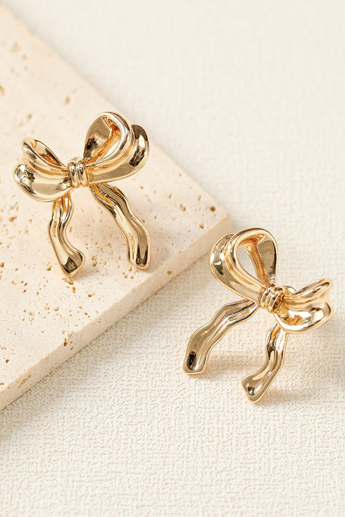 Elegant Plated Bow Motif Studded Statement Earrings