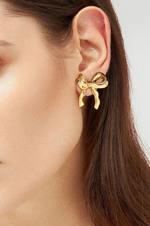 Elegant Plated Bow Motif Studded Statement Earrings