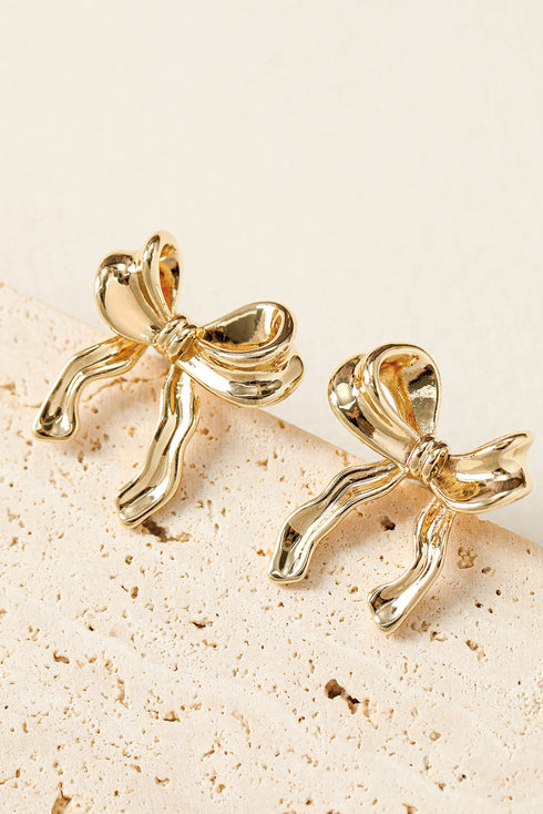 Elegant Plated Bow Motif Studded Statement Earrings