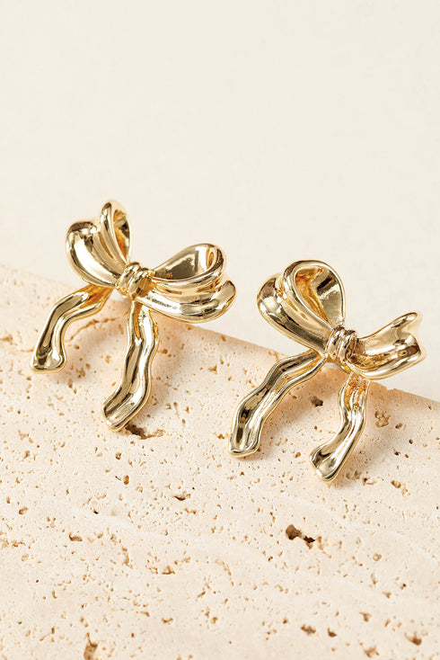 Elegant Plated Bow Motif Studded Statement Earrings