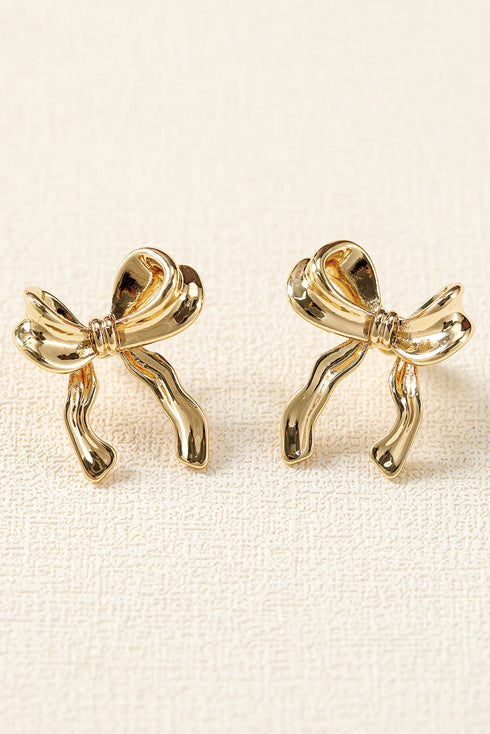 Elegant Plated Bow Motif Studded Statement Earrings