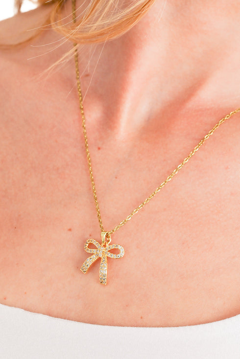 Elegant Plated Titanium Steel Rhinestone Bowknot Pendant Necklace