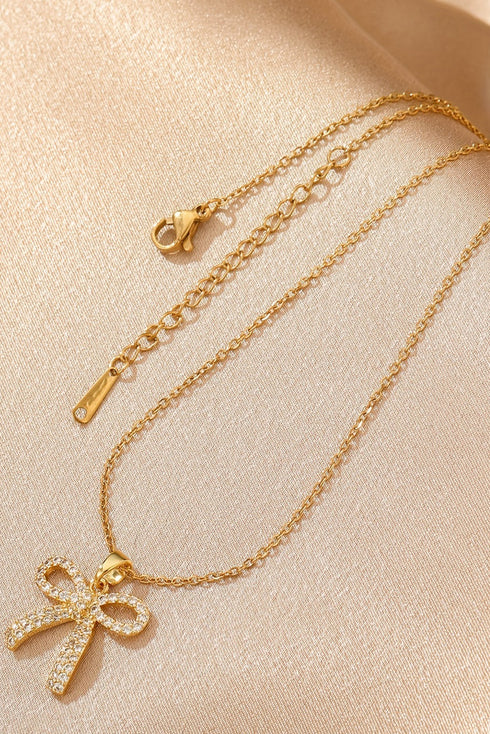 Elegant Plated Titanium Steel Rhinestone Bowknot Pendant Necklace