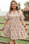 Elegant Polka Dot Surplice Empire Waist Plus Size Mini Dress
