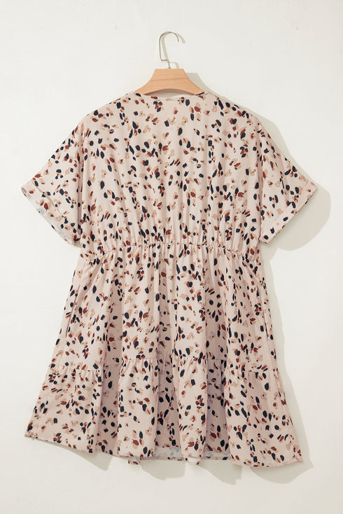 Elegant Polka Dot Surplice Empire Waist Plus Size Mini Dress