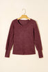 Elegant Ribbed Knit Round Neck Bishop Sleeve Top