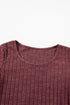 Elegant Ribbed Knit Round Neck Bishop Sleeve Top