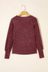Elegant Ribbed Knit Round Neck Bishop Sleeve Top