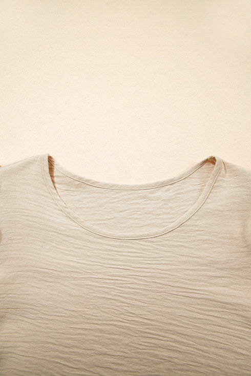 Elegant Round Neck Short Ruffle Sleeve Blouse
