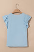 Elegant Round Neck Short Ruffle Sleeve Blouse