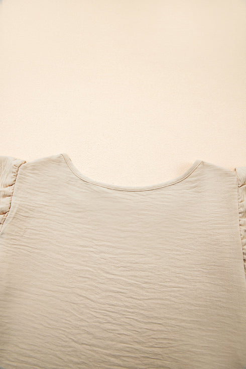 Elegant Round Neck Short Ruffle Sleeve Blouse