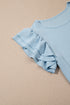 Elegant Round Neck Short Ruffle Sleeve Blouse
