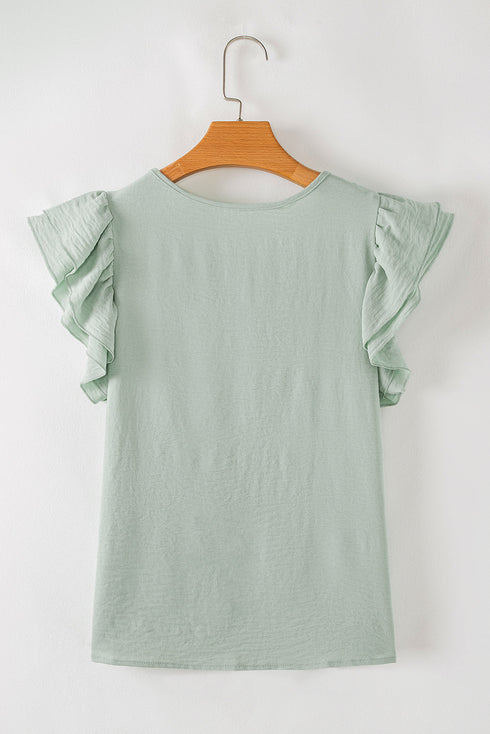 Elegant Round Neck Short Ruffle Sleeve Blouse