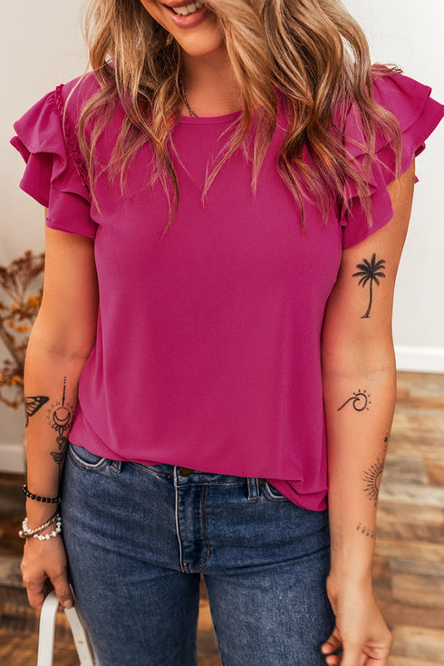 Elegant Ruffle Short Sleeve Round Neck Southern Charm Blouse Top