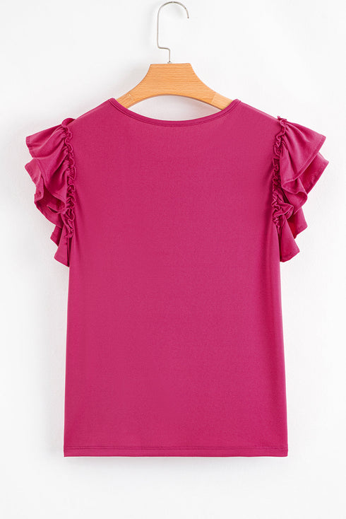 Elegant Ruffle Short Sleeve Round Neck Southern Charm Blouse Top