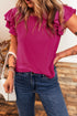 Elegant Ruffle Short Sleeve Round Neck Southern Charm Blouse Top