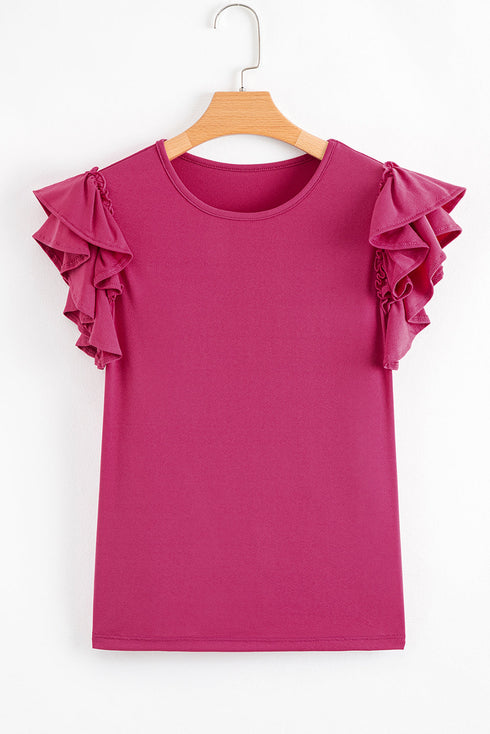 Elegant Ruffle Short Sleeve Round Neck Southern Charm Blouse Top