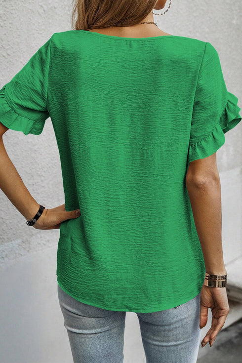 Elegant Ruffle Trim Detail Short Sleeve Blouse