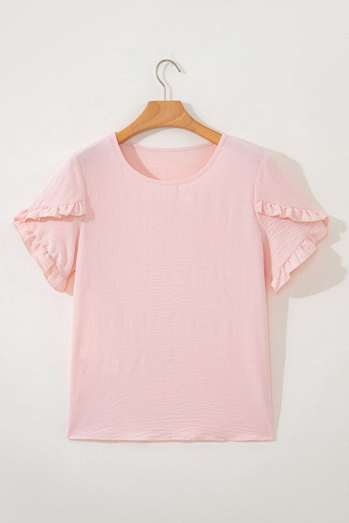 Elegant Ruffle Trim Detail Short Sleeve Blouse
