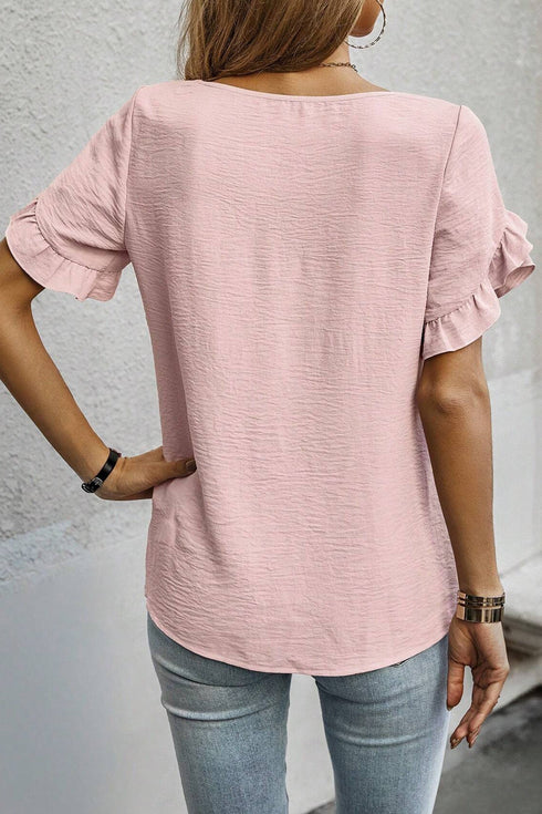 Elegant Ruffle Trim Detail Short Sleeve Blouse