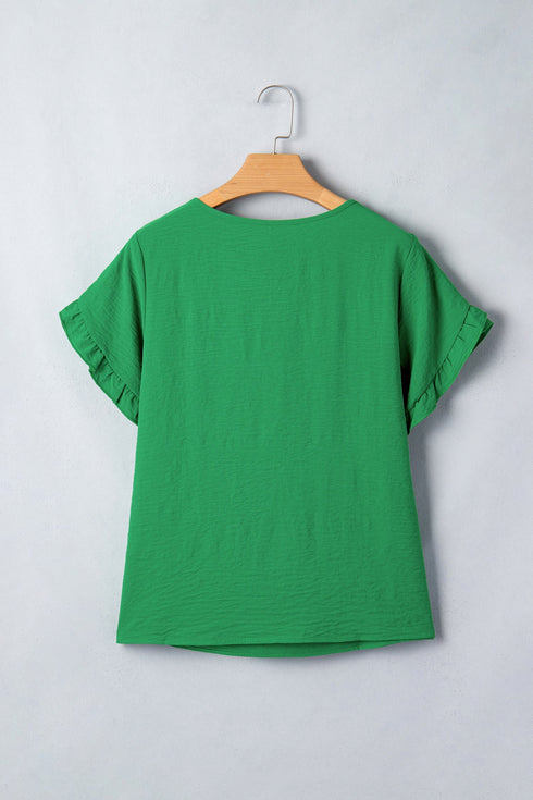 Elegant Ruffle Trim Detail Short Sleeve Blouse