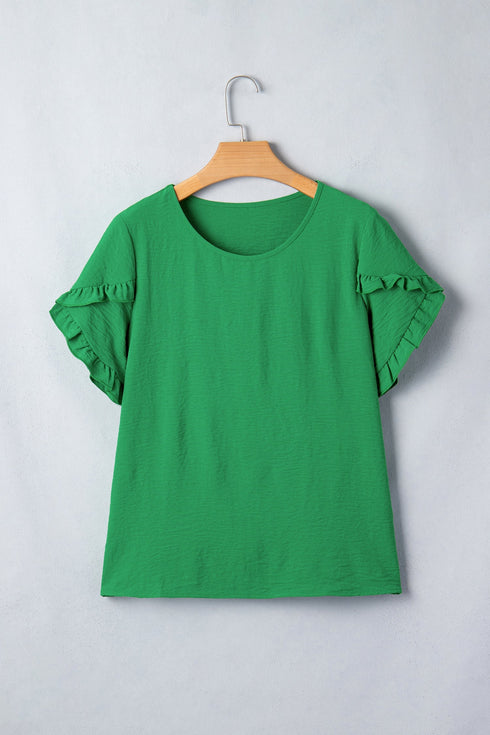 Elegant Ruffle Trim Detail Short Sleeve Blouse