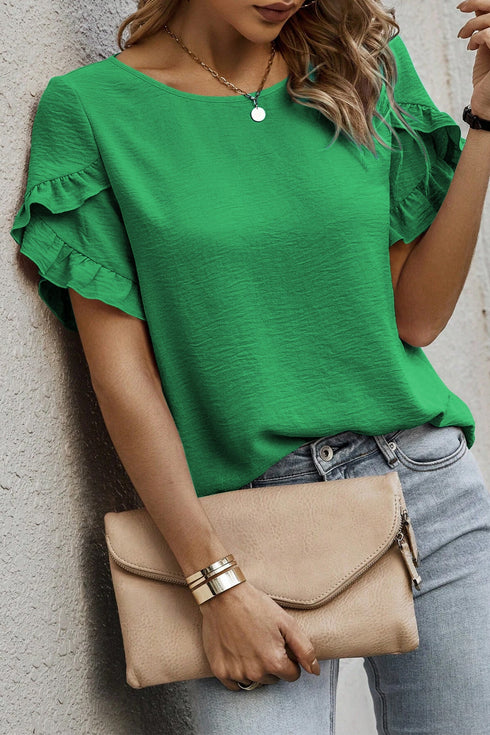 Elegant Ruffle Trim Detail Short Sleeve Blouse