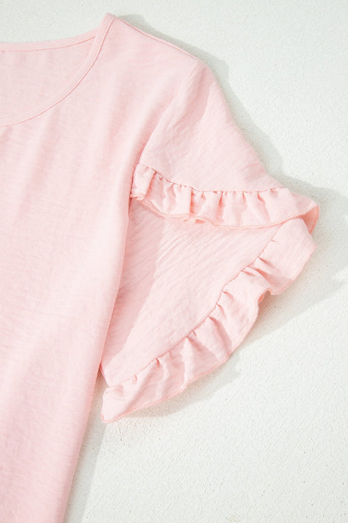Elegant Ruffle Trim Detail Short Sleeve Blouse