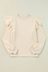 Elegant Ruffled Shoulder Long Sleeve Round Neck Blouse