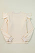 Elegant Ruffled Shoulder Long Sleeve Round Neck Blouse