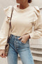 Elegant Ruffled Shoulder Long Sleeve Round Neck Blouse