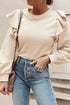 Elegant Ruffled Shoulder Long Sleeve Round Neck Blouse