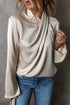 Elegant Satin Cross Front Long Sleeve Slit Back Blouse