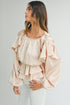 Elegant Satin Ruffled Peplum Long Sleeve Tie Back Blouse