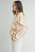 Elegant Satin Ruffled Peplum Long Sleeve Tie Back Blouse