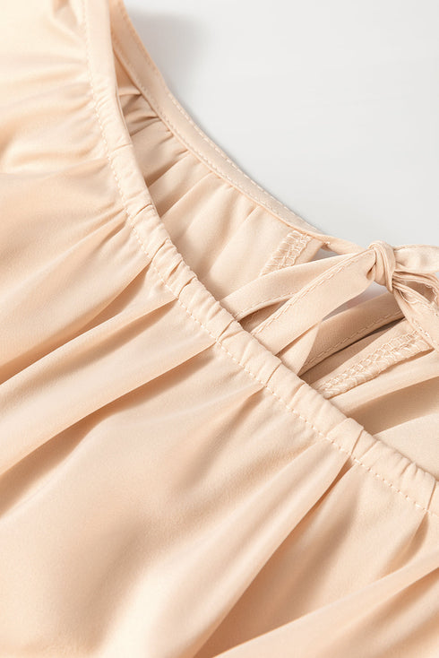 Elegant Satin Ruffled Peplum Long Sleeve Tie Back Blouse