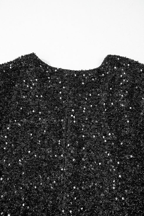 Elegant Sequin Bubble Sleeve V Neck Straight Mini Dress