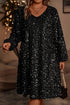 Elegant Sequin Bubble Sleeve V Neck Straight Mini Dress