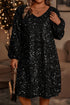 Elegant Sequin Bubble Sleeve V Neck Straight Mini Dress