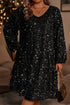 Elegant Sequin Bubble Sleeve V Neck Straight Mini Dress