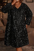 Elegant Sequin Bubble Sleeve V Neck Straight Mini Dress