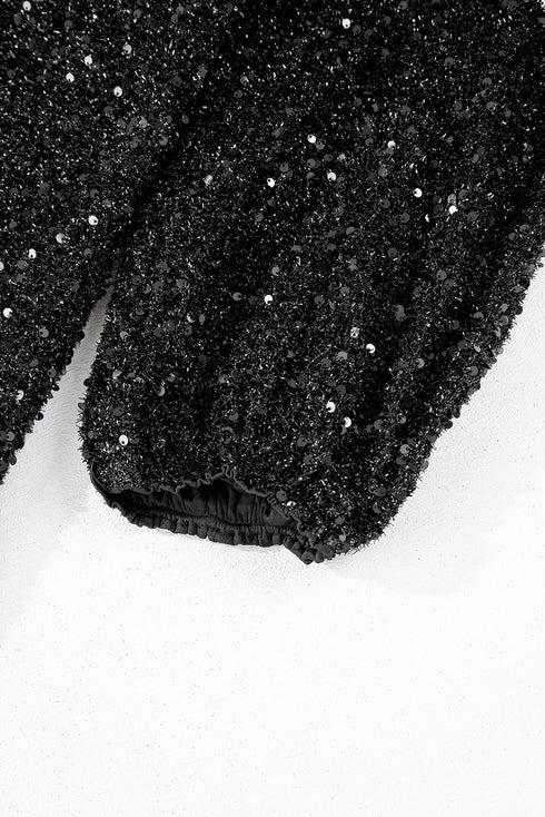 Elegant Sequin Bubble Sleeve V Neck Straight Mini Dress