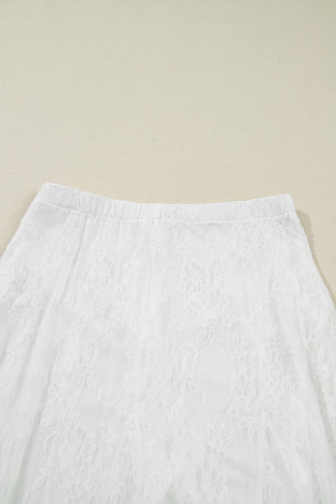 Elegant Sheer Floral Lace Flowy Maxi Skirt