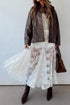Elegant Sheer Floral Lace Flowy Maxi Skirt