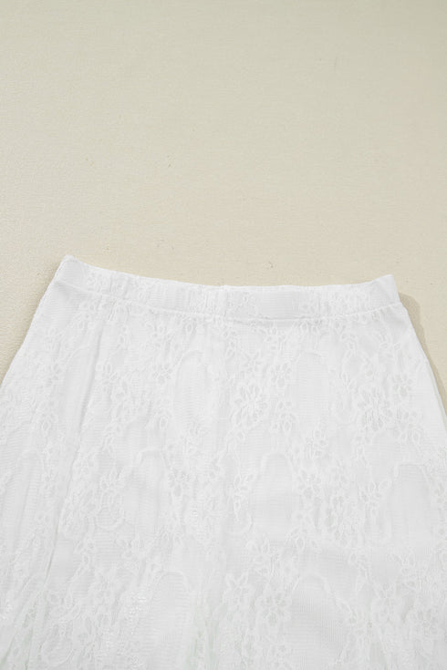 Elegant Sheer Floral Lace Flowy Maxi Skirt