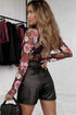 Elegant Sheer Floral Mesh Long Sleeve Mock Neck Top