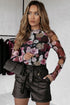 Elegant Sheer Floral Mesh Long Sleeve Mock Neck Top