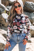 Elegant Sheer Floral Mesh Long Sleeve Mock Neck Top